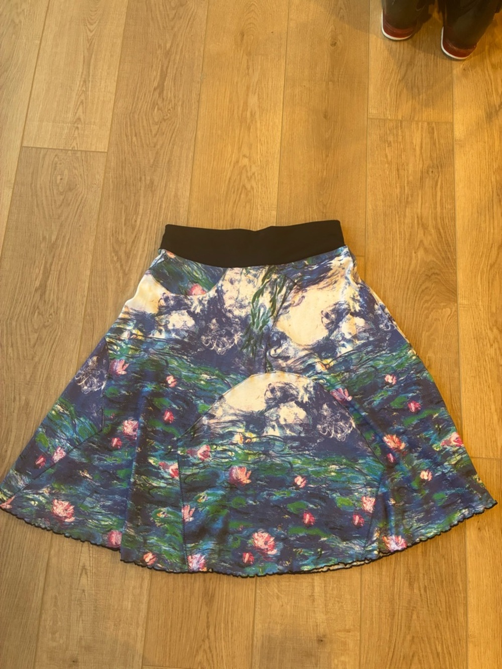 Vintage 90s P&N Floral Monet Watercolor A-Line Midi Skirt Cottagecore Whimsy Med